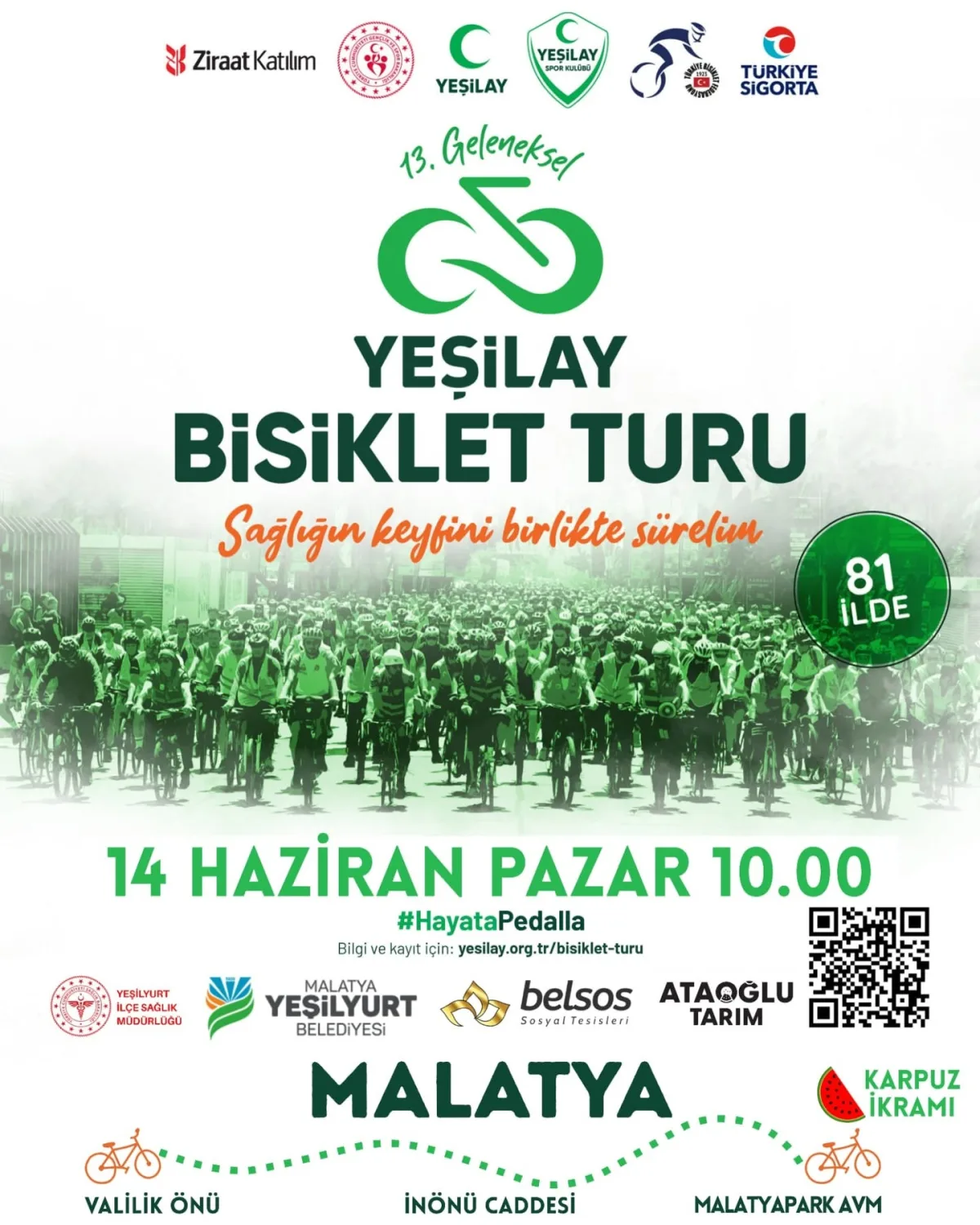 13. GELENEKSEL YEŞİLAY BİSİKLET TURU 14 HAZİRAN’DA DÜZENLENECEK