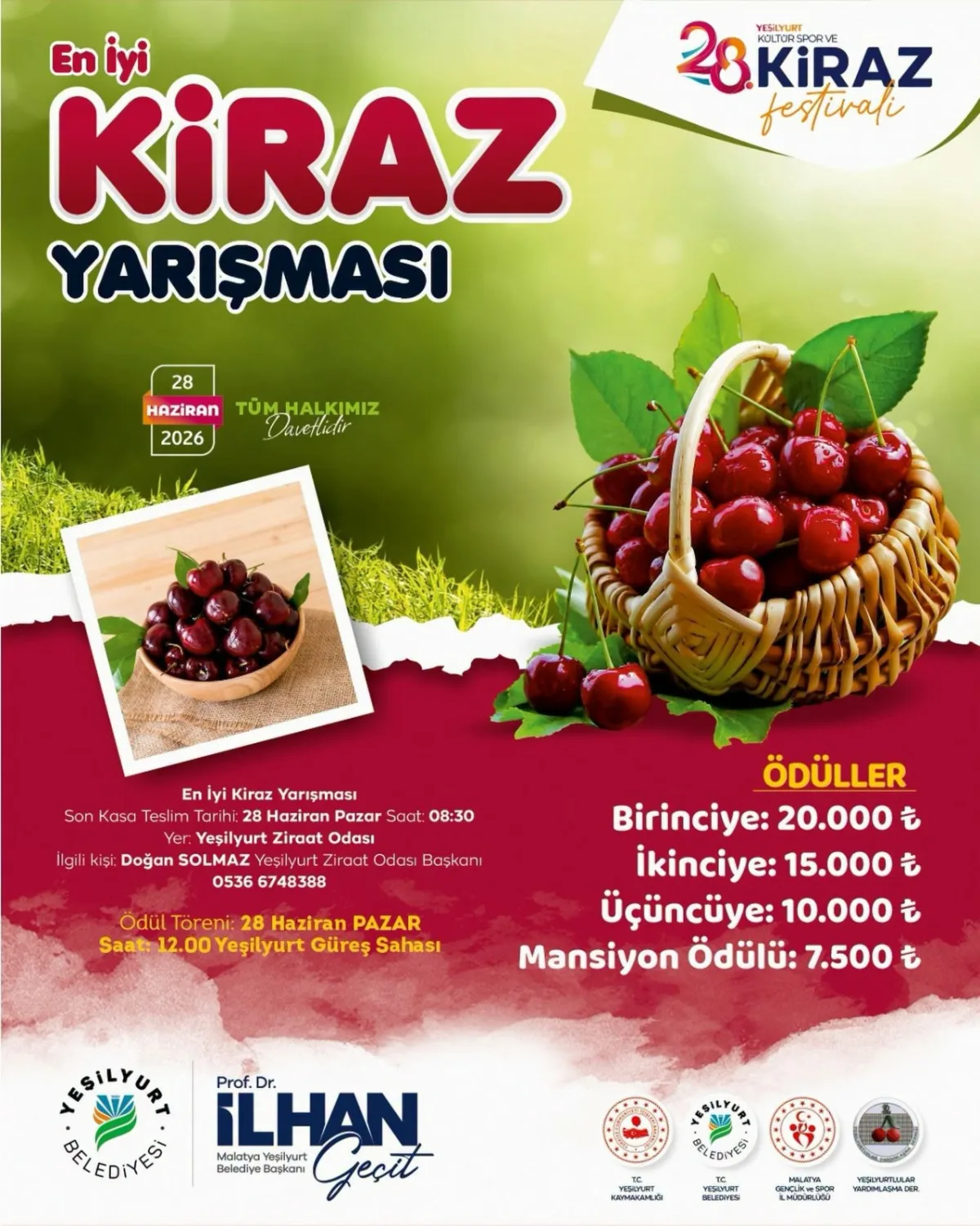YEŞİLYURT’UN EN İYİ KİRAZLARI YARIŞACAK, ÜRETİCİLERİN EMEĞİ ÖDÜLLENDİRİLECEK
